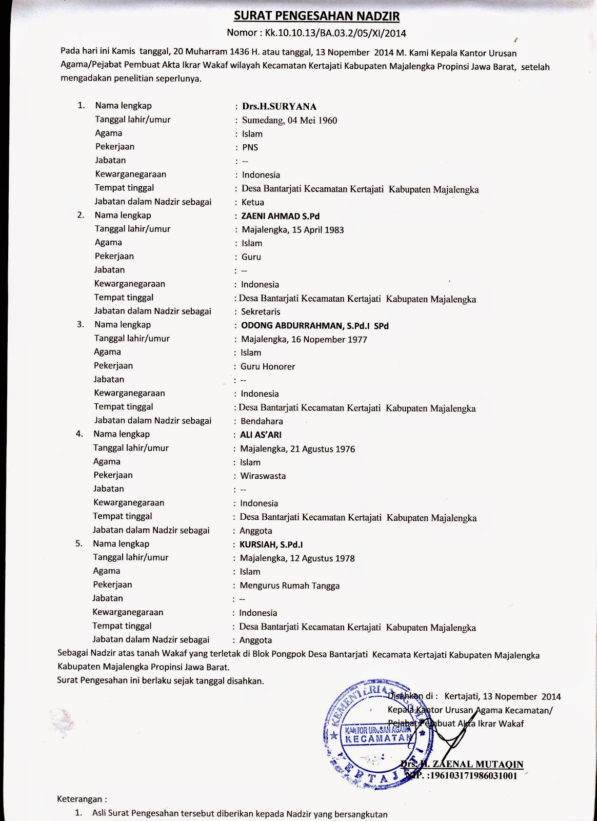 Yayasan Nurussyahid Bu Hajah Inah Kertajati Mewakafkan