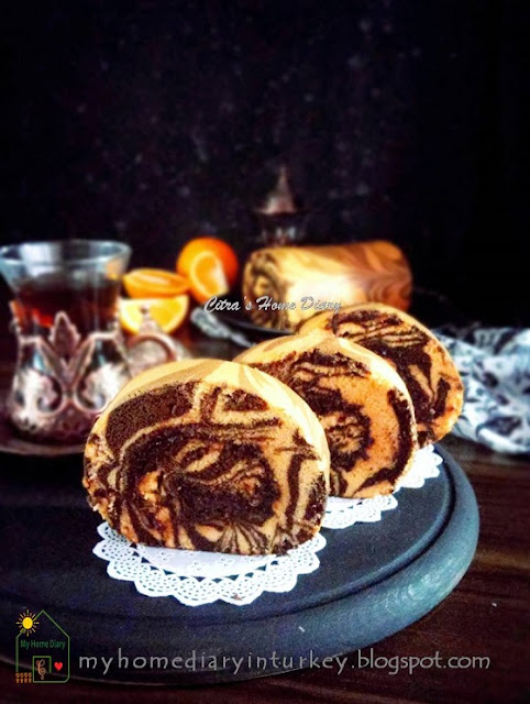 Orange Chocolate Marble Roll Cake.No Fail recipe / Bolu gulung marmer rasa jeruk sunkist yang lezat dan mudah.