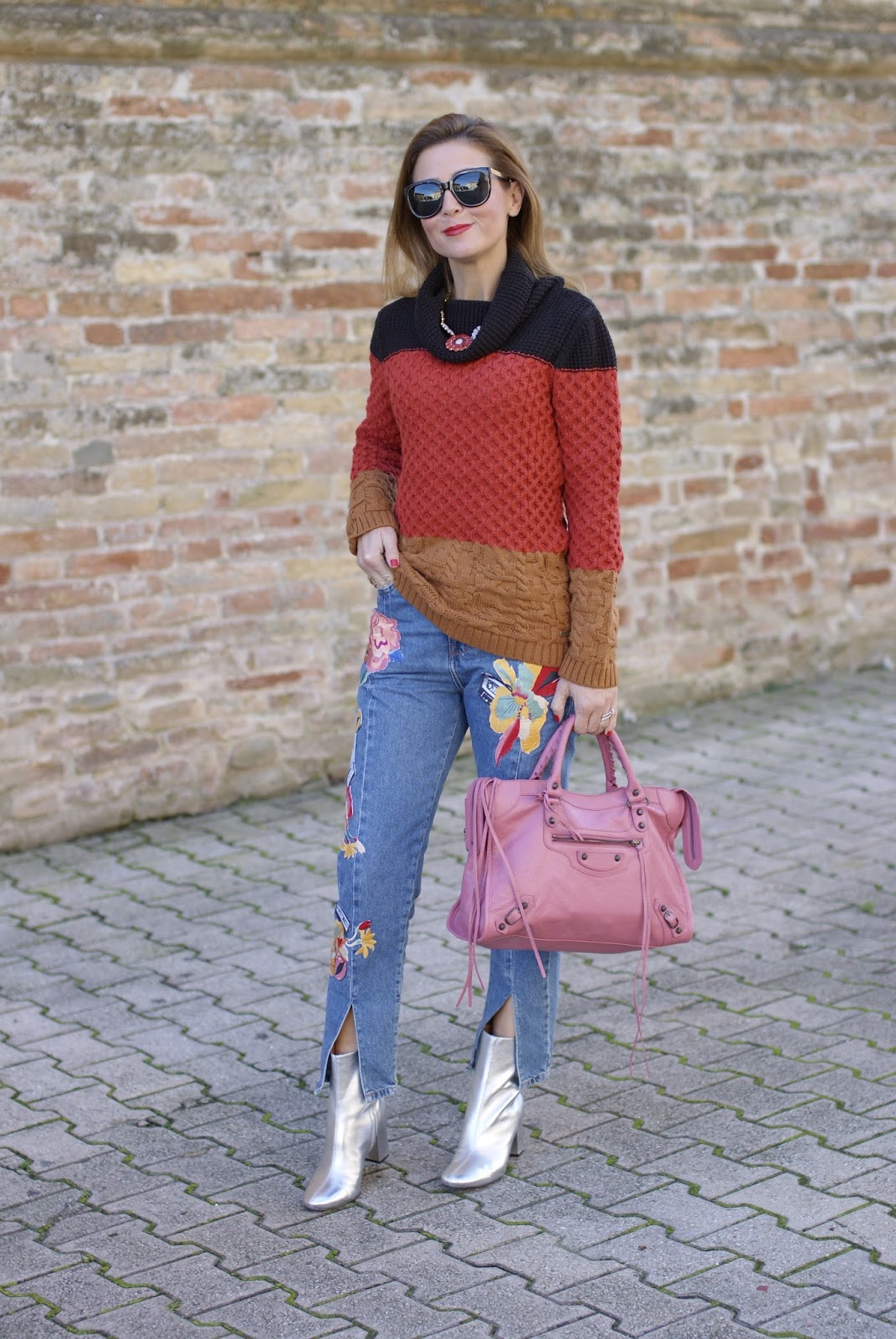 Winter Seventies Fashion with a cozy Smash! sweater and silver ankle boots on Fashion and Cookies fashion blog, fashion blogger style