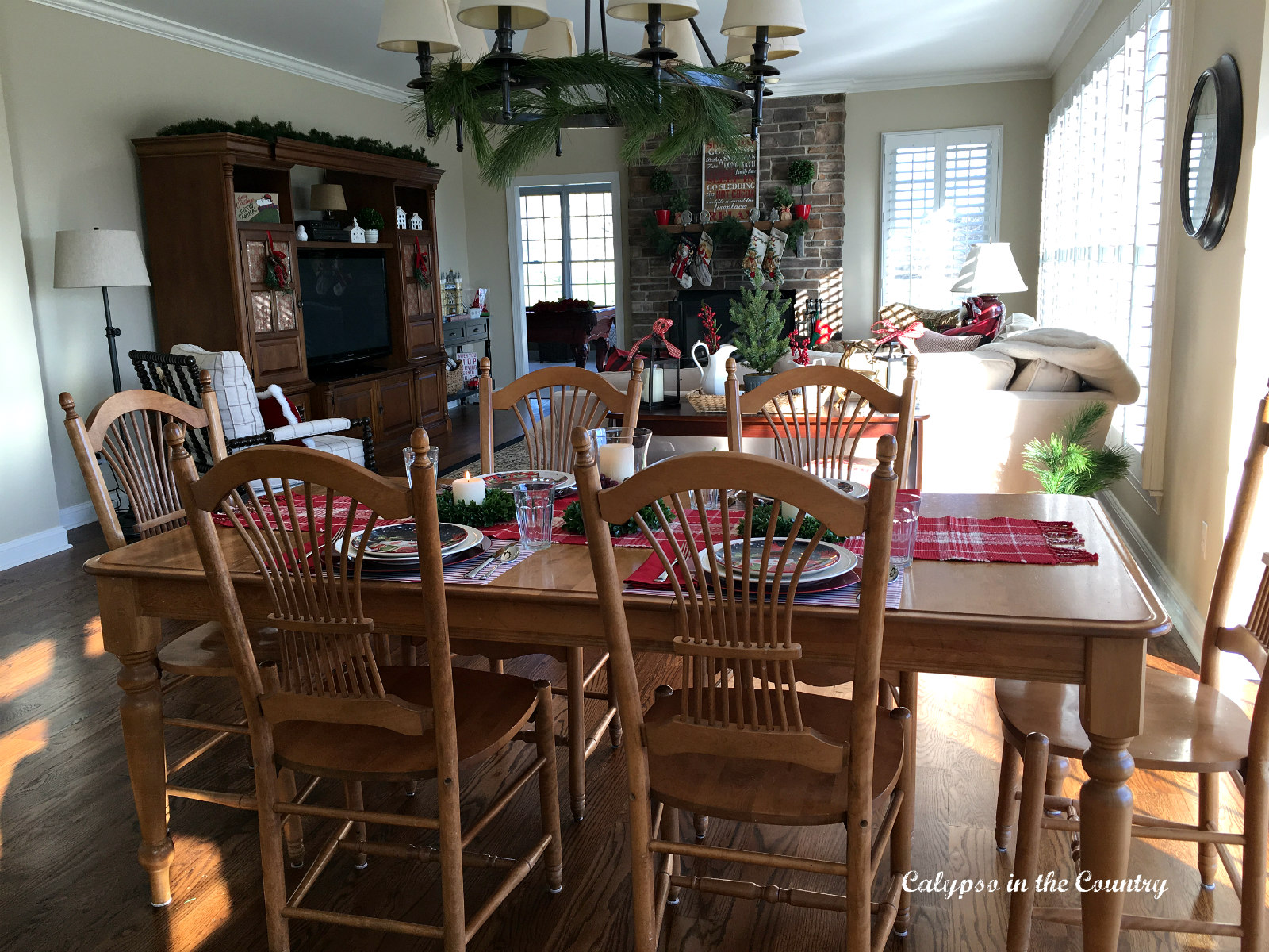 Open Concept Kitchen to Family Room at Christmas