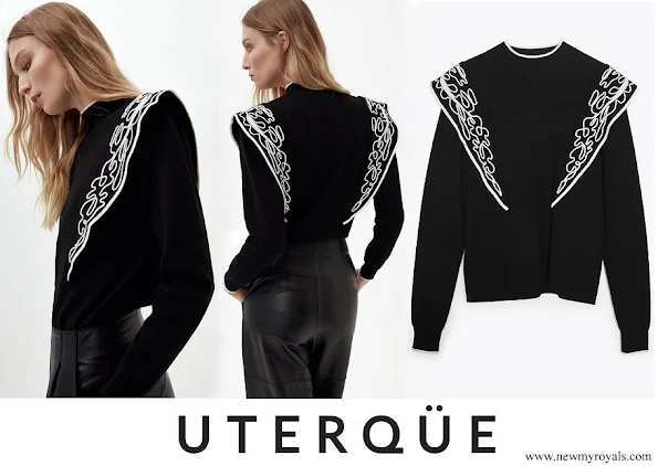 Queen Letizia wore Uterqüe sweater with embroidered shoulders