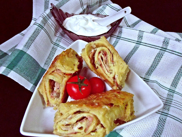 Clătite cu şuncă şi ciuperci