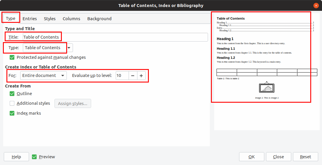 LibreOffice Writer How To Make Table of Contents