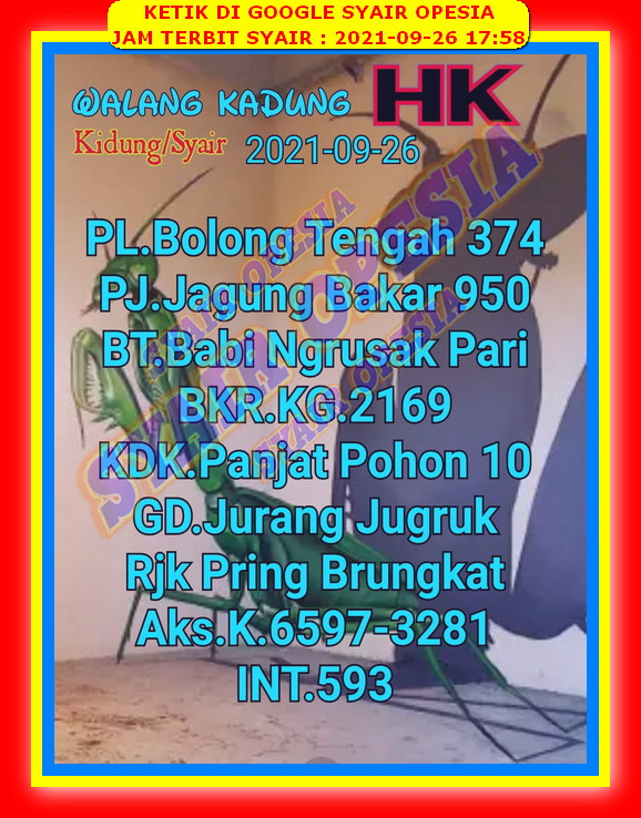 Syair Toto Hongkong 26 September 2021 Royal Syair