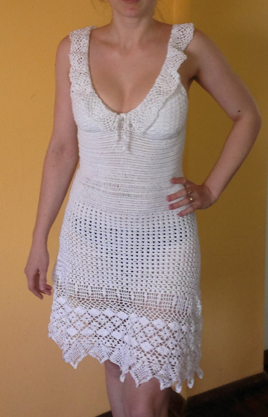 White Crocheted Summer Dress as seen on Jennifer Aniston - 