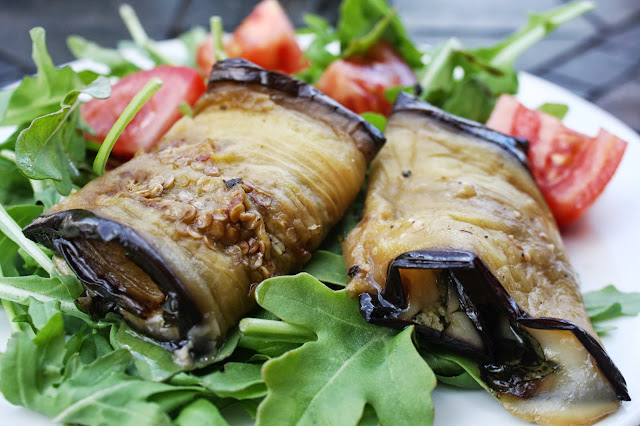 Rolled Eggplant w/ Basil, Asiago & Mozzarella