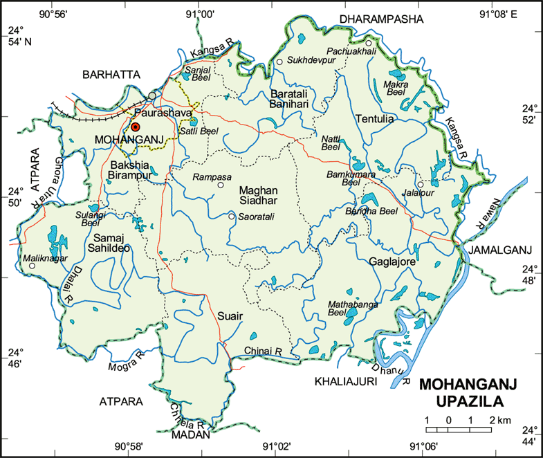 Mohanganj Upazila Map Netrokona District Bangladesh