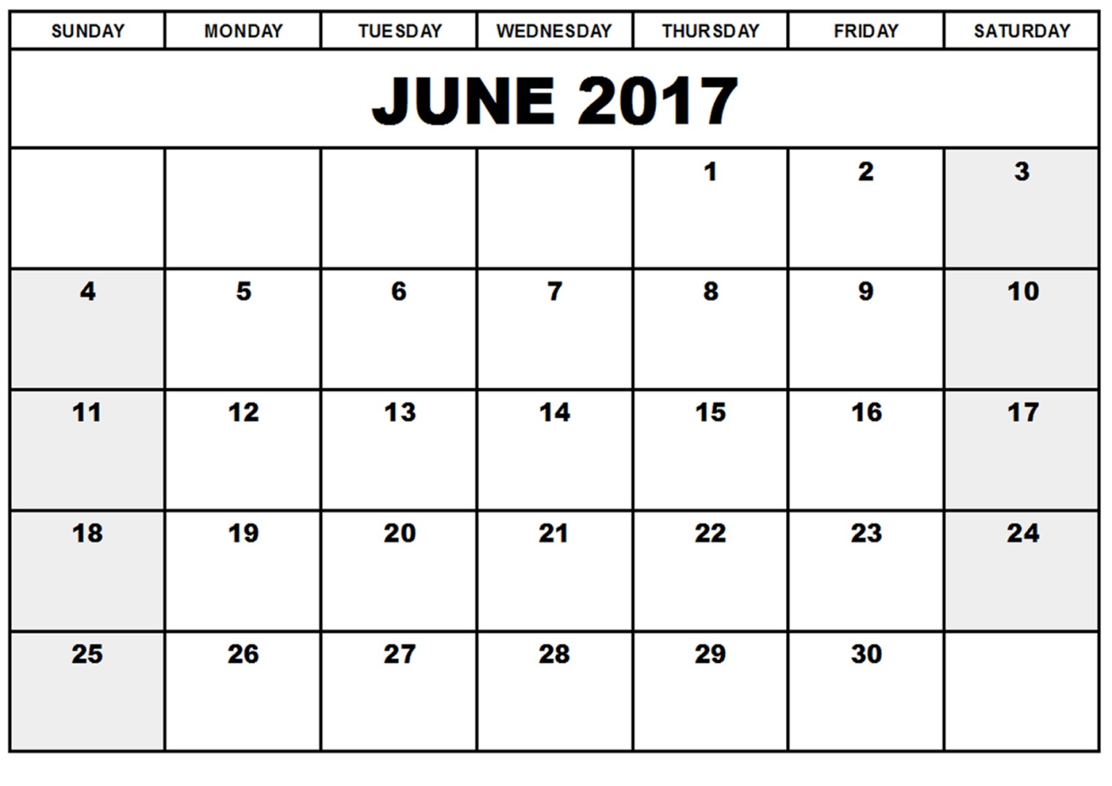 June 2017 Printable Calendar | June 2017 Printable Calendar - Printable