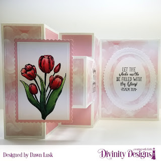 Divinity Designs Stamp Set: Glorious Easter, Paper Collection: Spring Flowers 2019, Custom Dies: Scalloped Rectangles, Scalloped Ovals, Rectangles, Ovals, Half-Shutter Card with Layers