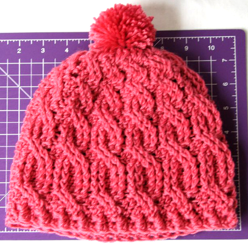 Cable crochet beanie hat with pompom - Free pattern