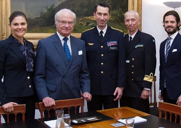 Crown Princess Victoria and Prince Carl Philip at a meeting with General Per Micael Bydén. Erdem and H&M