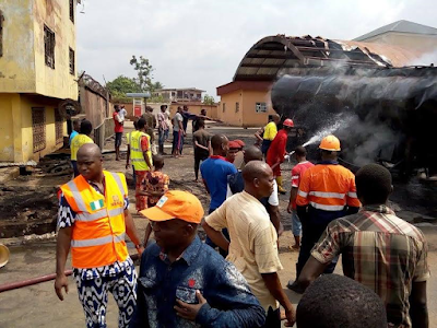 ccc Photos: Tragedy averted as petrol tanker burst into frames in Orji, Imo State