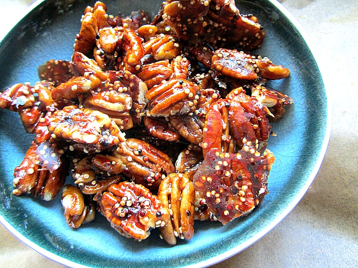 Candied Quinoa Pecans & Spiralized Beet Salad
