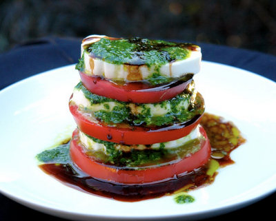 Tomato Mozzarella Caprese Salad @ Laylita.com, another Pretty Way to Serve Tomatoes @ AVeggieVenture.com.