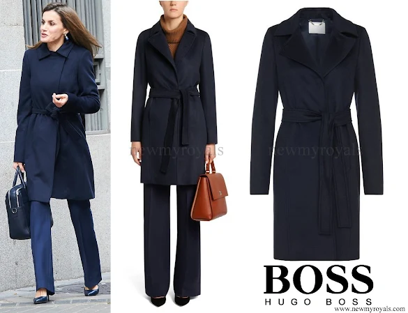 Queen Letizia wore HUGO BOSS Canika1 Wool With Wrap Belt Coat