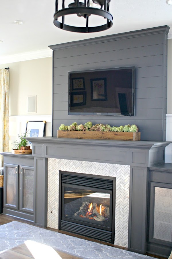 gray fireplace marble tile