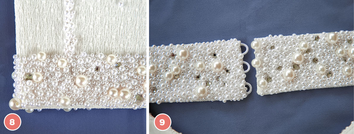 Отделка платья жемчугом и стразами