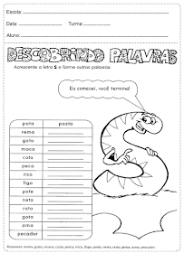 Acrescente a letra S e forme palavras