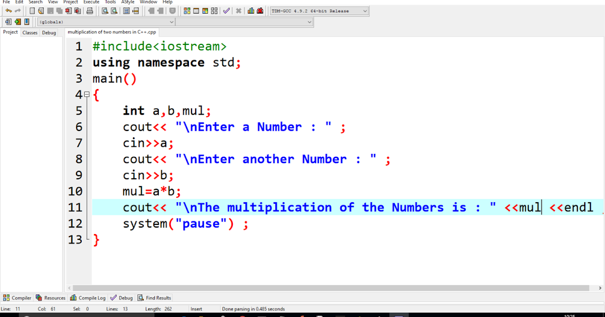 Multiplication of two numbers in C++ Language without and with Class