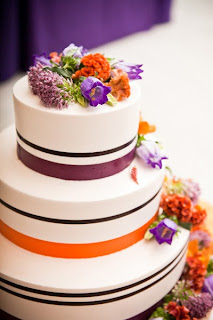 Purple and orange wedding cake