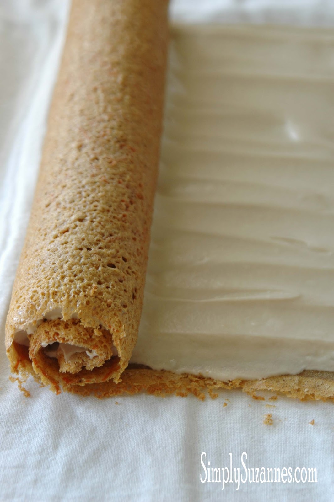 Simply Suzanne's AT HOME: carrot cake roulade with cream cheese filling