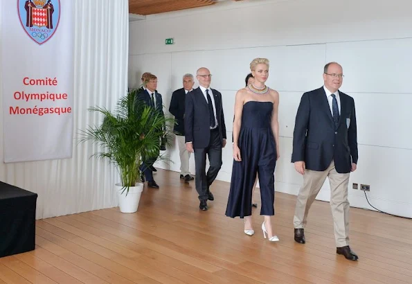 Prince Albert and Princess Charlene of Monaco at a meeting with Olympics athletes at 2016 Rio de Janeiro Summer Olympics