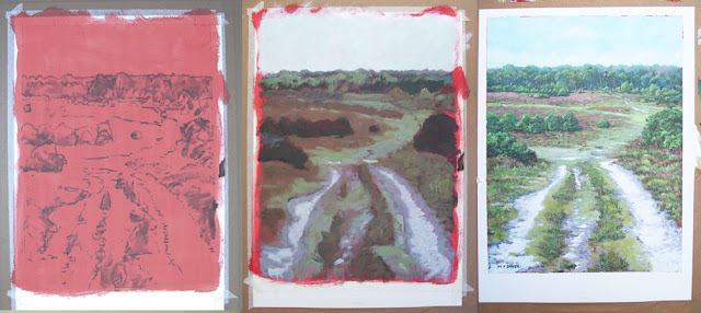 path in New Forest WIP acrylic painting hampshire