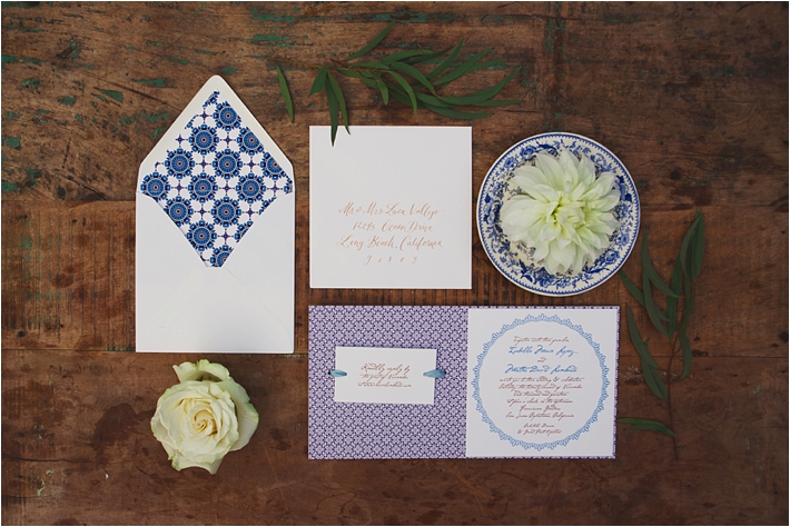 Spanish-inspired blue wedding invitations by Copper Willow Paper Studio // Photo by Closer to Love Photography via @thesocalbride