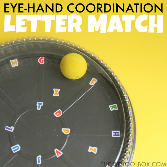 A hand-eye coordination activity for kids that helps with visual skills like convergence, visual tracking, visual scanning, and motor components like bilateral coordination, precision, and motor planning needed for the eye-hand coordination that are worked on in occupational therapy activities. A hand-eye coordination activity for kids that helps with visual skills like convergence, visual tracking, visual scanning, and motor components like bilateral coordination, precision, and motor planning needed for the eye-hand coordination that are worked on in occupational therapy activities.