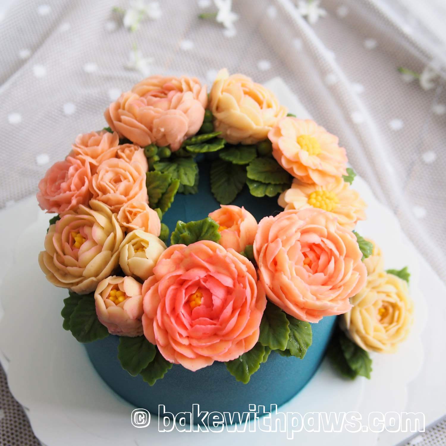 Korean Style Buttercream Flowers Cake 30 BAKE WITH PAWS