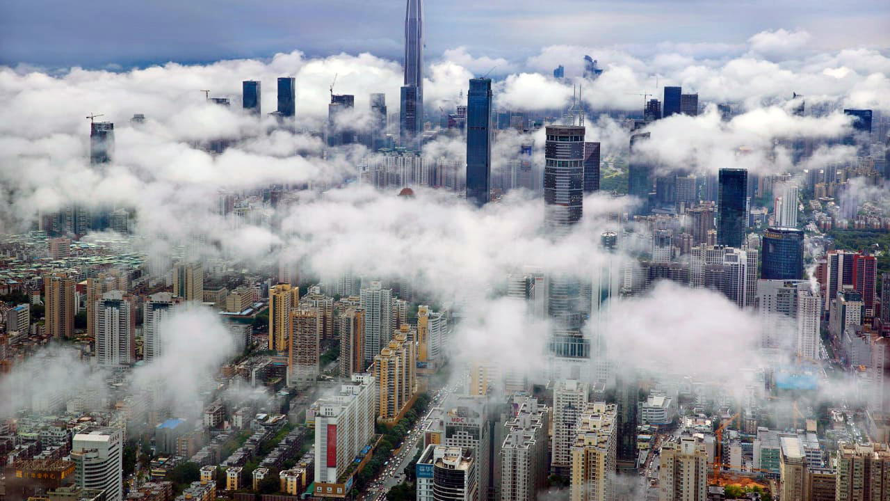 Cloud computing and storage technology - aerial shot of the building