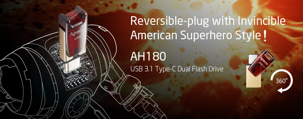 Apacer Reversible-plug AH180 Dual Flash Drive with Invincible American Comic Hero Style