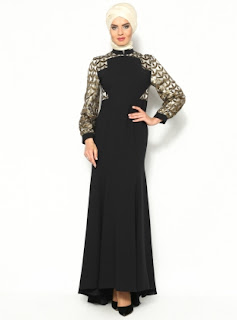 Model terbaru gaun malam simpel elegan muslimah masa kini
