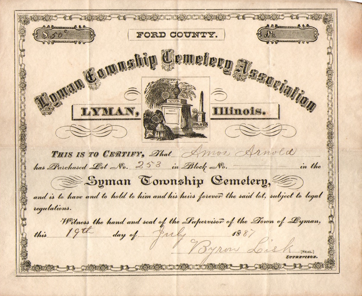 Arnold Genealogy Lyman Township Cemetery