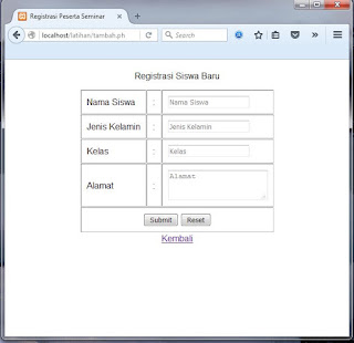 Cara membuat form input untuk Menambahkan data ke tabel di database menggunakan php dan html
