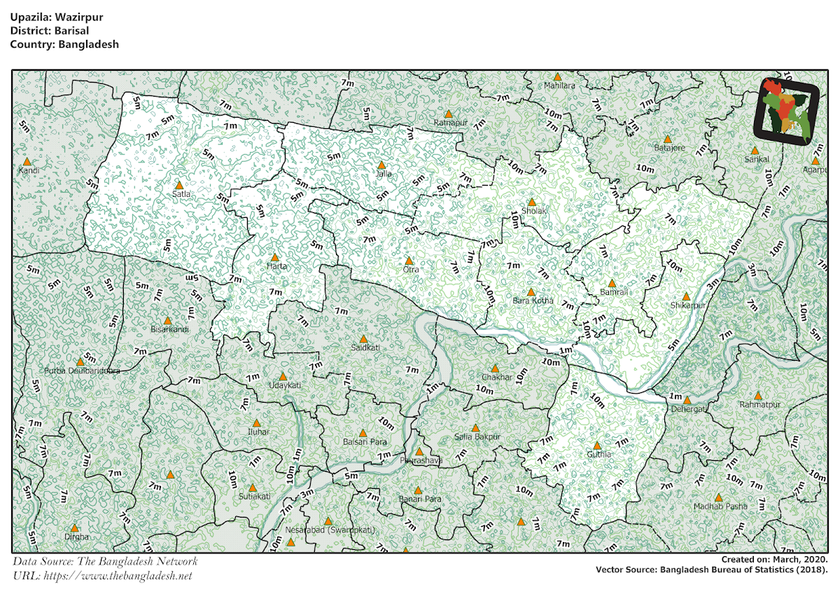  Wazirpur Upazila Elevation Map Barisal District Bangladesh