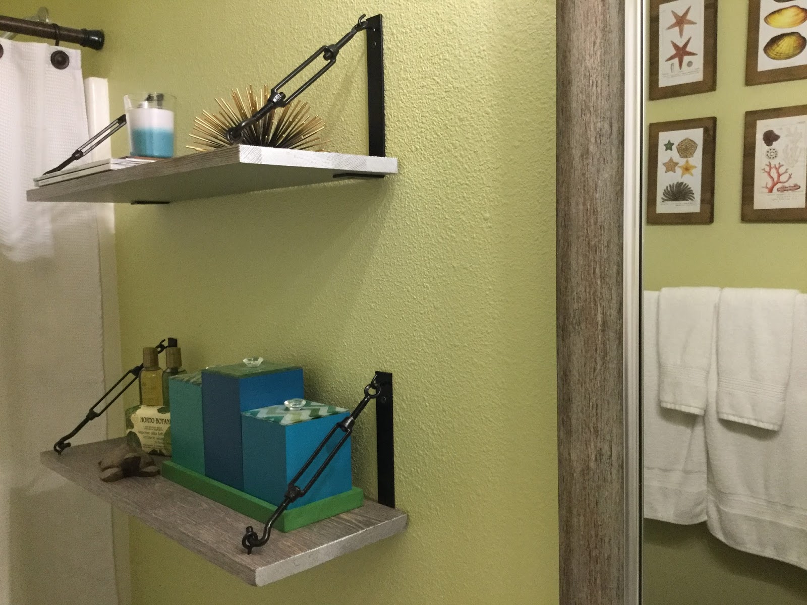 Little House on the Corner Coastal Bathroom Shelves and Styling