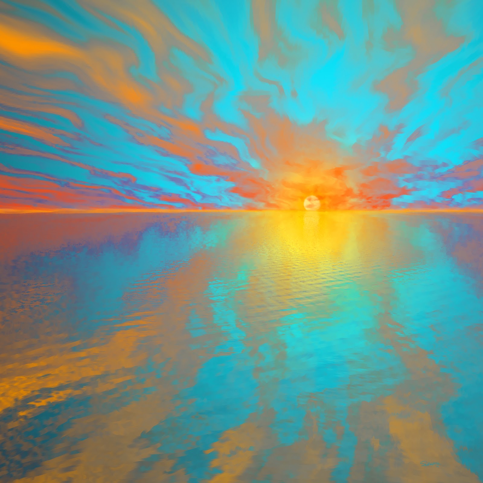 Paintings-of-Artists-Original-Unusual- Art: Painting Of Red Sunset Over