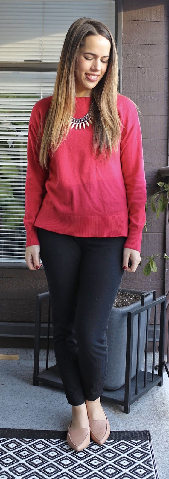 Jules in Flats - Gap Red Sweater, Old Navy Pixie Pants, Aldo Bazovica Flats
