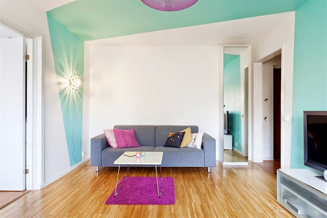 Fofura ou curiosidade do dia: parede turquesa assimétrica. Blog Achados de Decoração Fofura ou curiosidade do dia: parede turquesa assimétrica. Blog Achados de Decoração