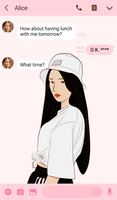 LINE Creators\u0027 Themes , Pink Swag Girl