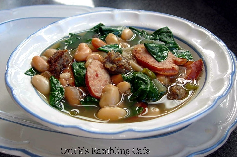 Spanish Sausage, Bean, Spinach Soup