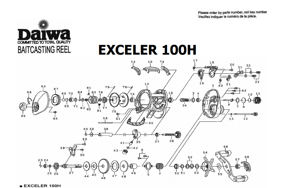 daiwa exceler 100 schematics ( old model ) | most complete fishing