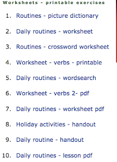 http://www.agendaweb.org/vocabulary/daily-routines-worksheets-resources.html