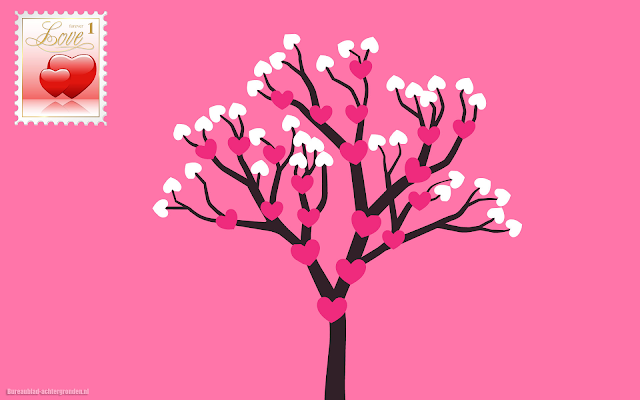 Roze achtergrond met een liefdesboom en hartjes