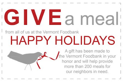Vermont Foodbank card saying a gift has been made in your honor