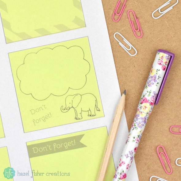 Free Printables for Sticky Notes, Elephant reminder notes by Hazel Fisher Creations Free Printables for Sticky Notes, Elephant reminder notes by Hazel Fisher Creations