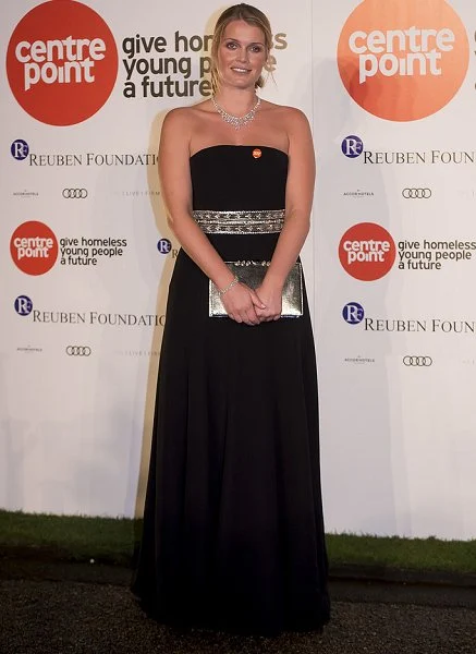 Lady Kitty Spencer Centrepoint at the Palace fundraising event, wore Valentino Gown, Valentino clutch bag, Gianvito Rossi Pumps, Diamond Pendant Diamond, necklace, diamond bracelet