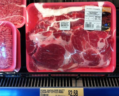 Pork shoulder aka Boston Butt cut into St. Louis Pork Steaks