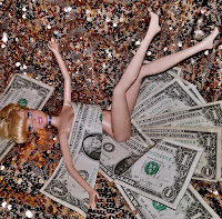 CinderSlut doll rolling around in cash money gold glitter pole blue choker necklace back door action